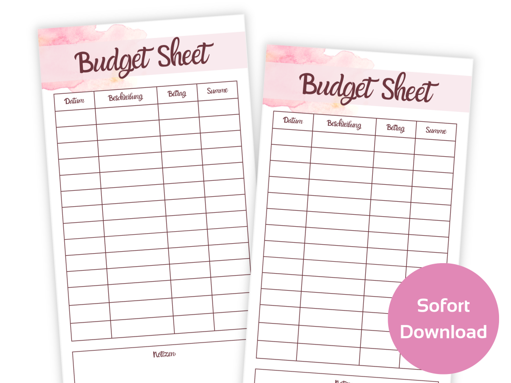 budget sheet vorlage minimalistisch
