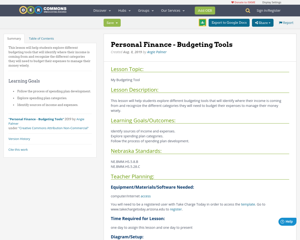personal finance budgeting tools oer commons