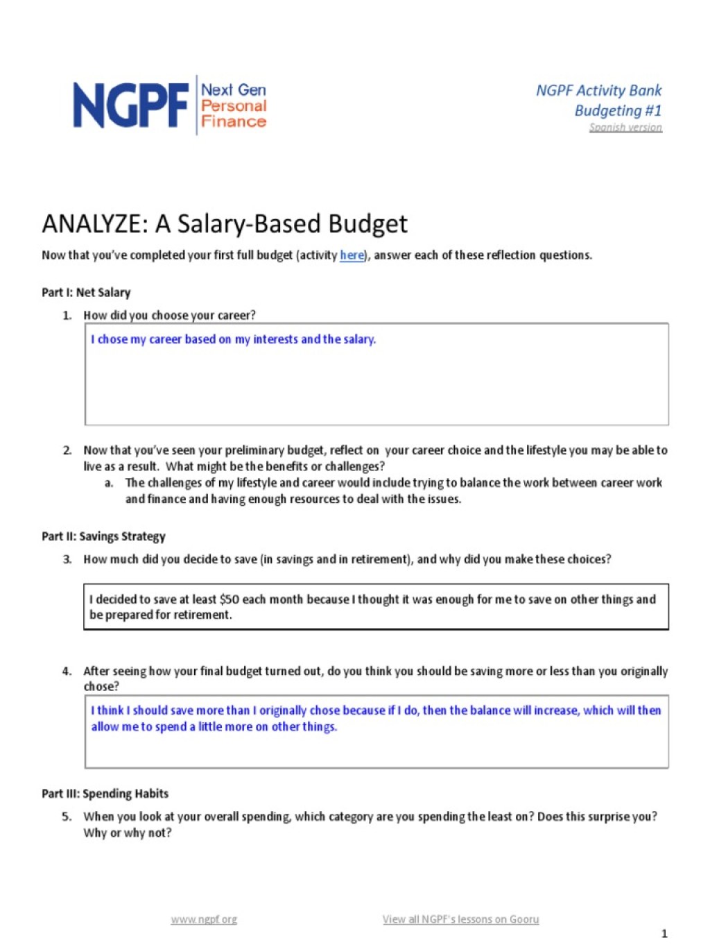 6.2 budgeting strategies answer key - RJ Analyze A Salary-Based Budget  Steven N  PDF  Government